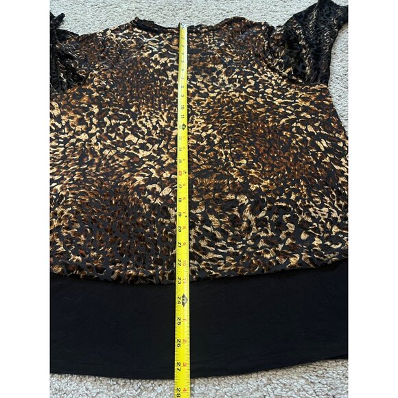 Leopard Print Sheer Tunic Top Size XL Soft Stretch Hem Flow Shiny Animal Comfort - Picture 5 of 6
